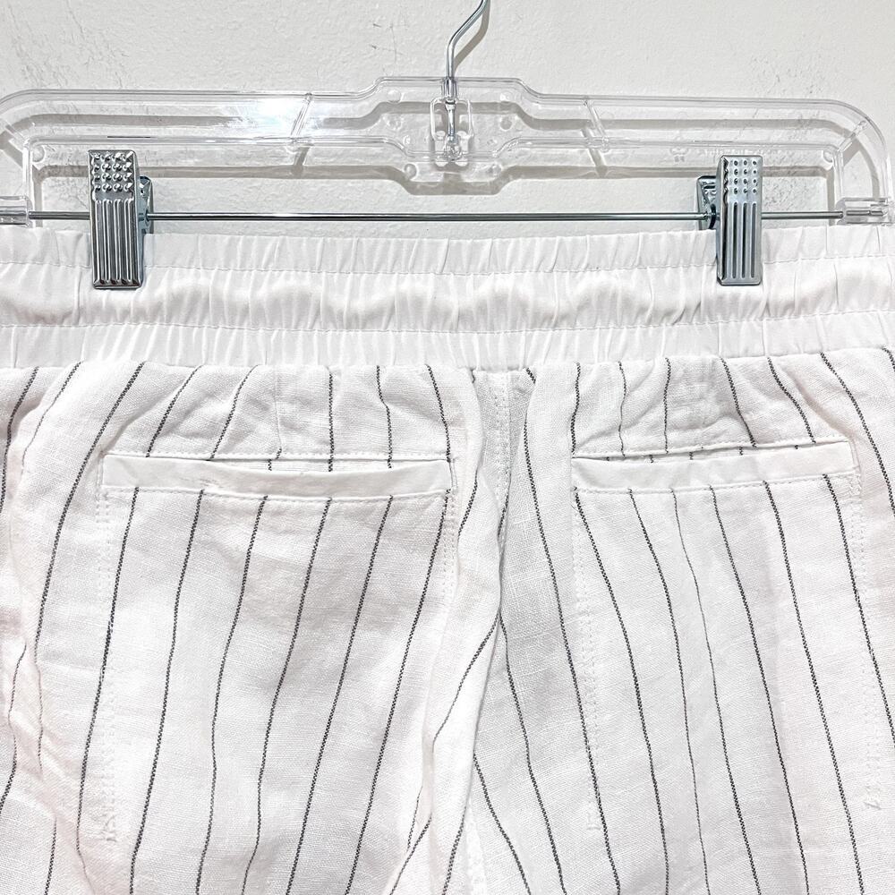 Athleta Womens Pants 4 White Linen Wide Leg Cropped Striped Drawstring Waist - Picture 4 of 5